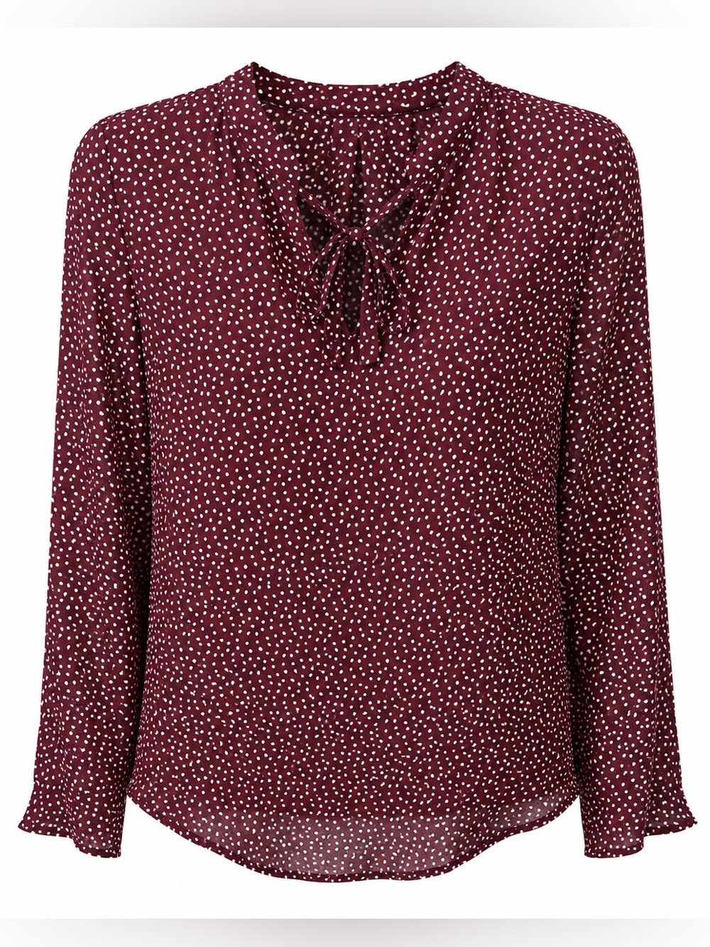 BoBeau Collection Maroon and White Dotted Long Sleeve Blouse